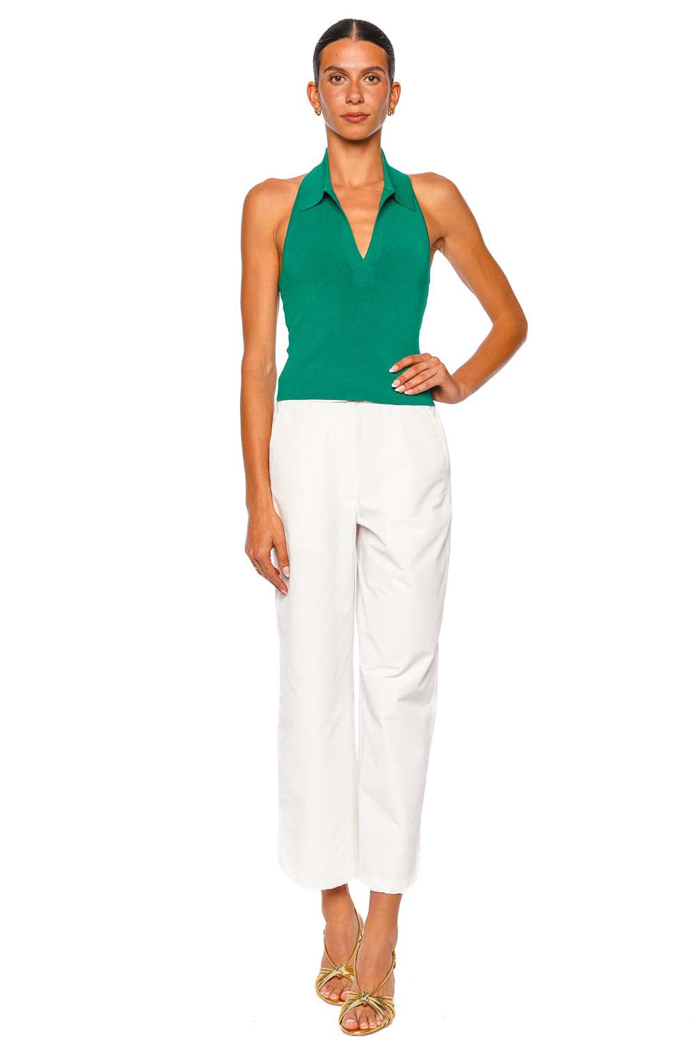 SIMKHAI Chloe Knit Halter Tank Sleeveless Kelly Green