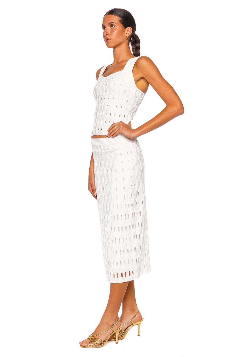 SIMKHAI Billie Ivory Knit Midi Skirt