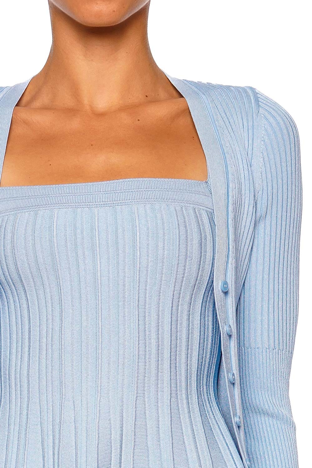 SIMKHAI Ailany Tidepool Ribbed Knit Cardigan Long Sleeve Light Blue