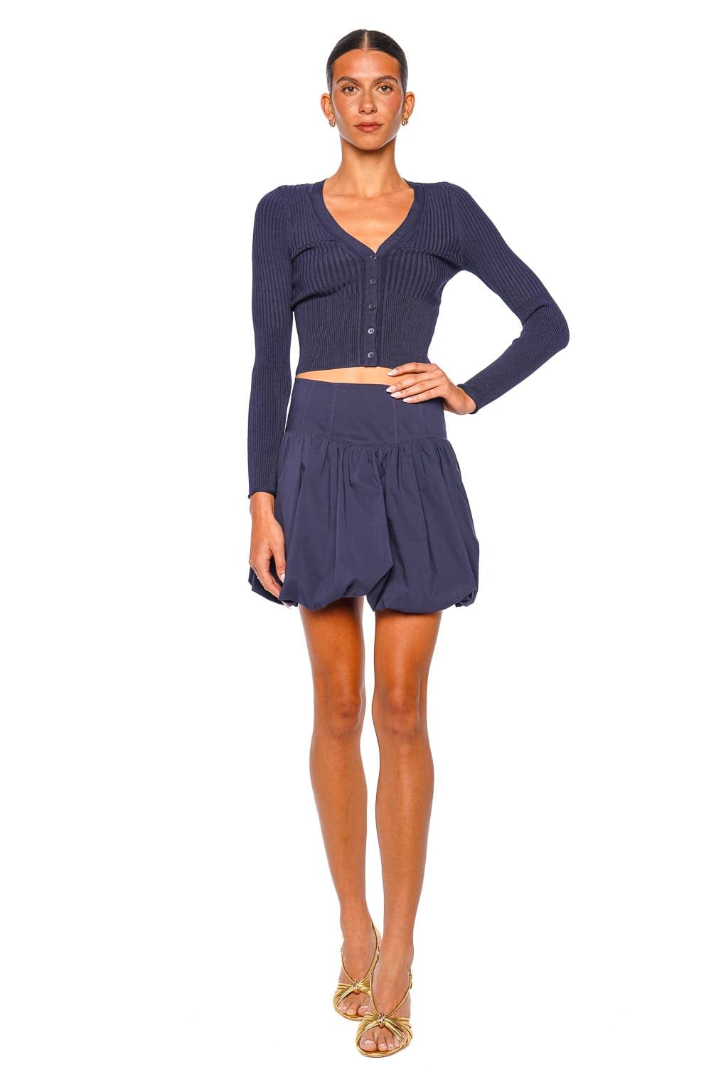 SIMKHAI Ailany Midnight Cropped Cardigan Long Sleeve