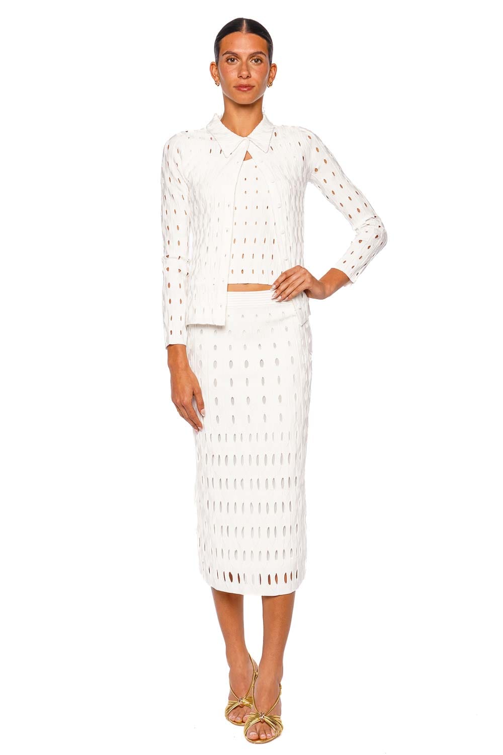 SIMKHAI Ellsworth Ivory Knit Cardigan Long Sleeve