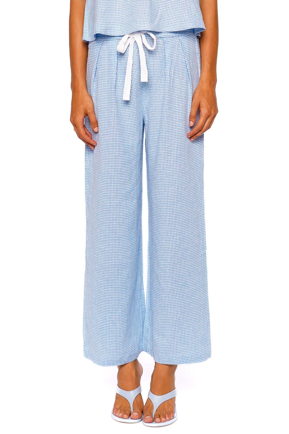 Eberjey Linen Blend Relaxed Pant Blue Gingham Wide Leg Pant