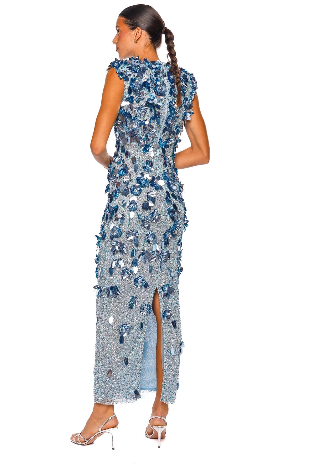 Rachel Gilbert Hugo Sky Blue Sleeveless Embellished Column Gown