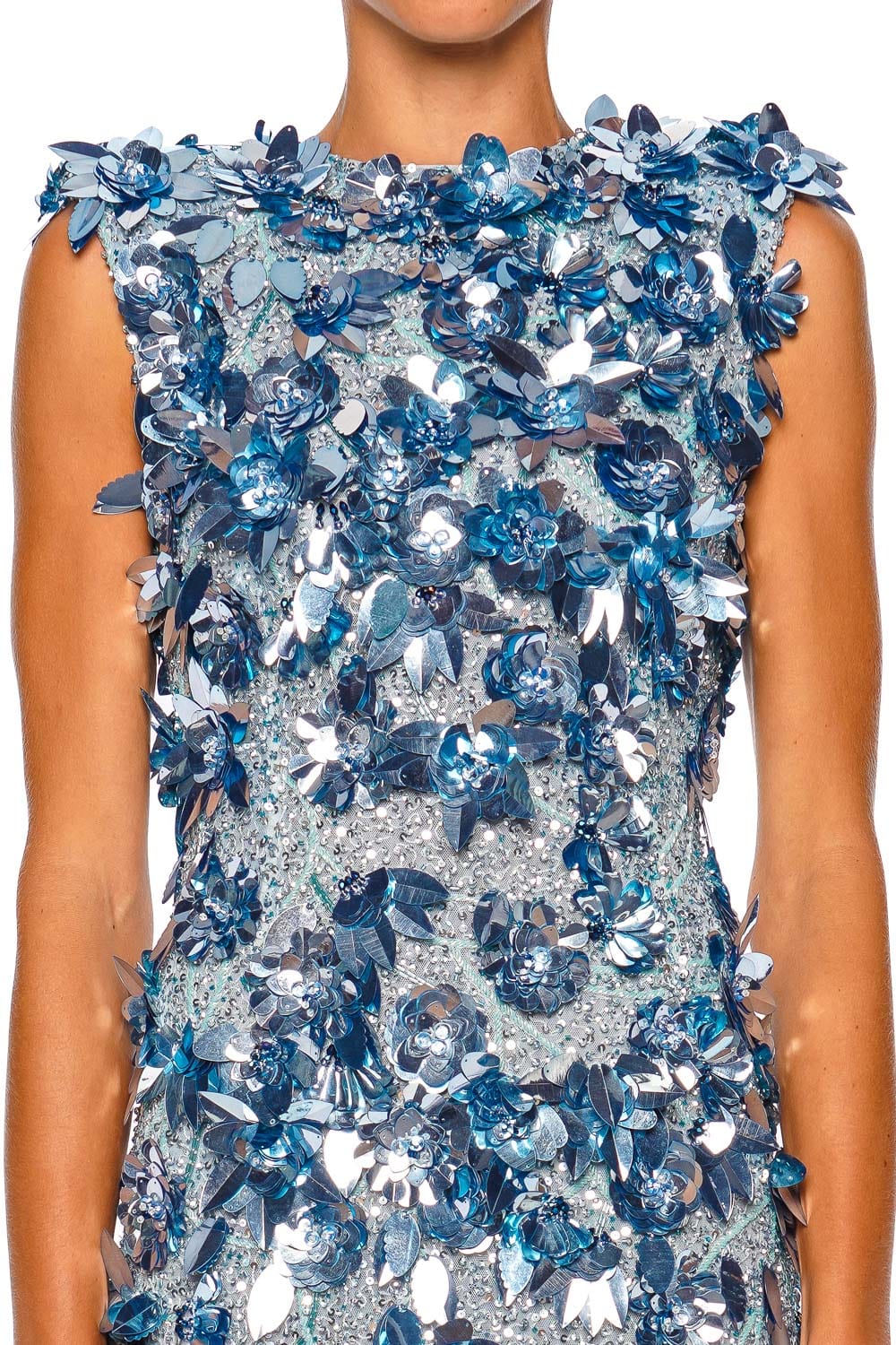 Rachel Gilbert Hugo Sky Blue Sleeveless Embellished Column Gown