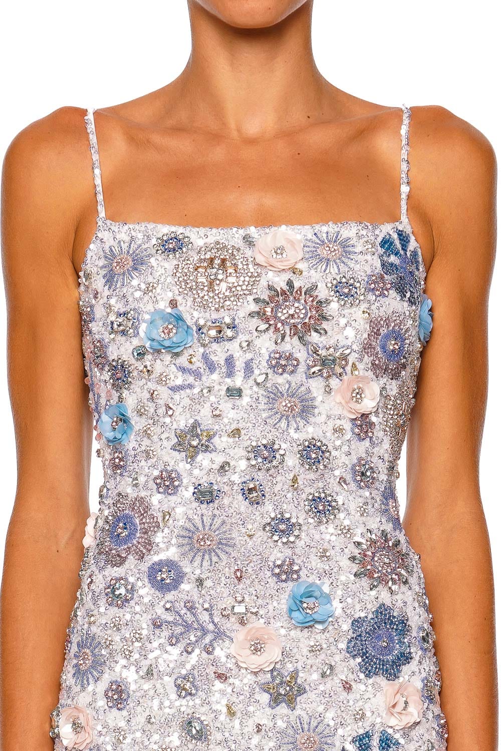 Rachel Gilbert Francesca Mini Ivory Pastel Strappy Embellished Mini Dress