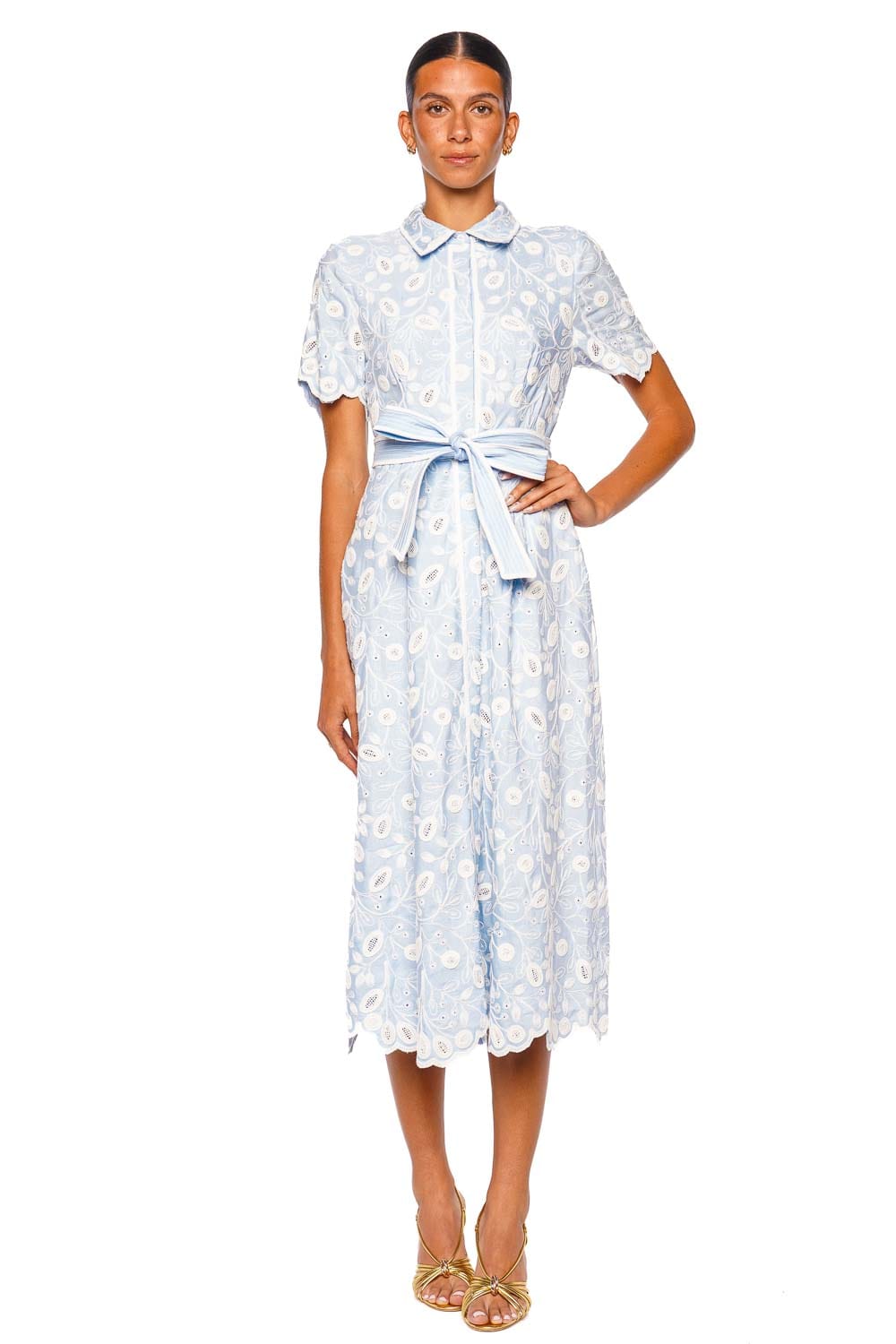 SIMKHAI Audria Tidepool Blue Short Sleeve Belted Midi Dress