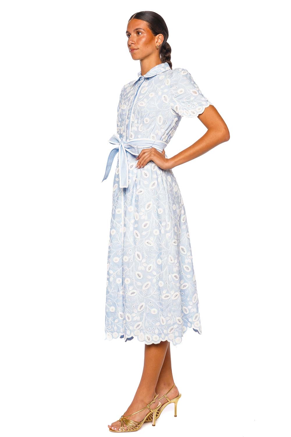 SIMKHAI Audria Tidepool Blue Short Sleeve Belted Midi Dress