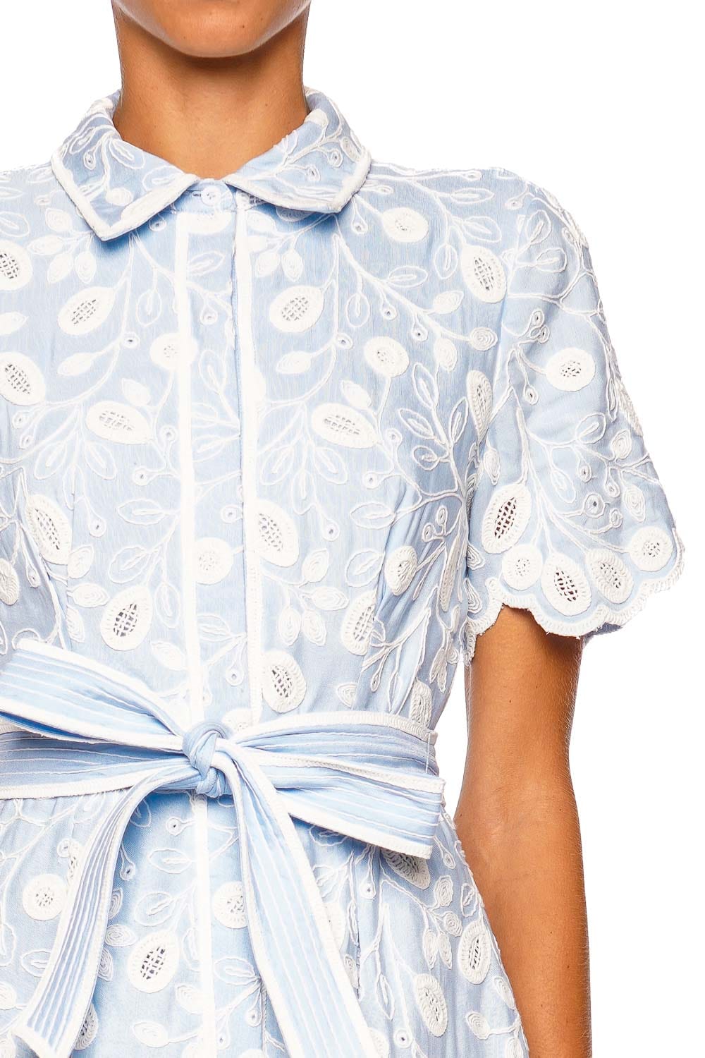 SIMKHAI Audria Tidepool Blue Short Sleeve Belted Midi Dress