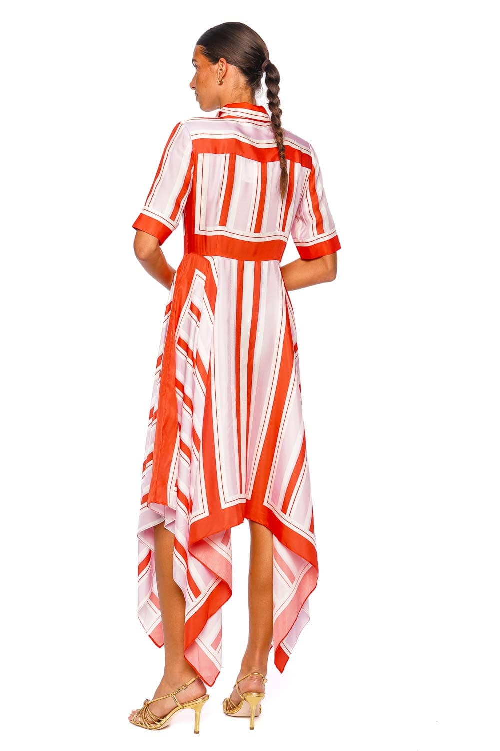 SIMKHAI Abrielle Tulip Stripe Short Sleeve Handkerchief Midi Dress