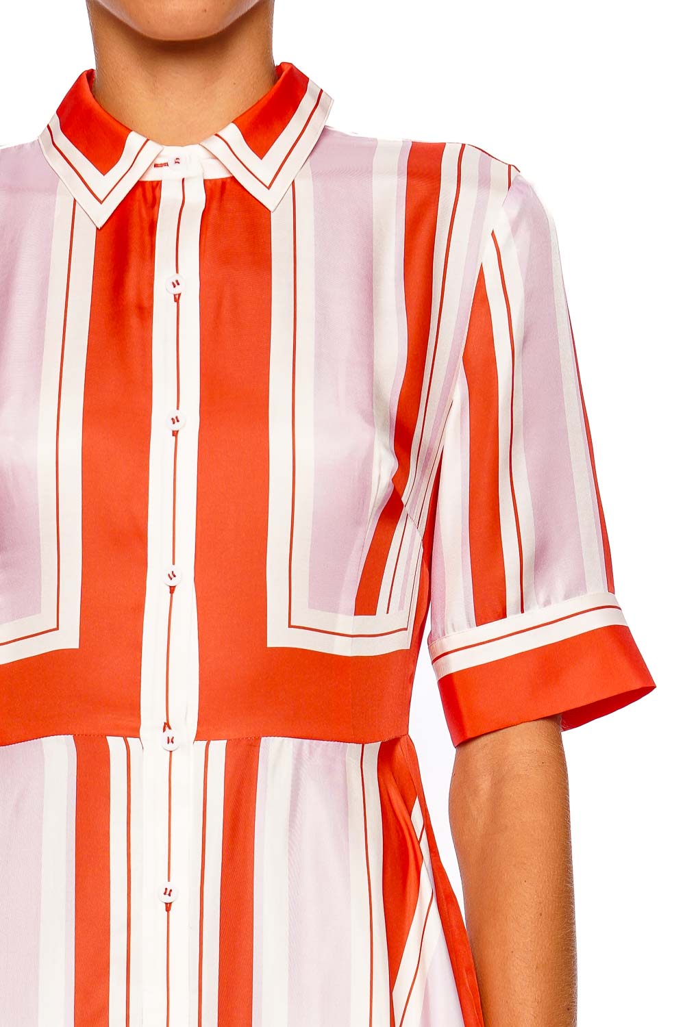 SIMKHAI Abrielle Tulip Stripe Short Sleeve Handkerchief Midi Dress