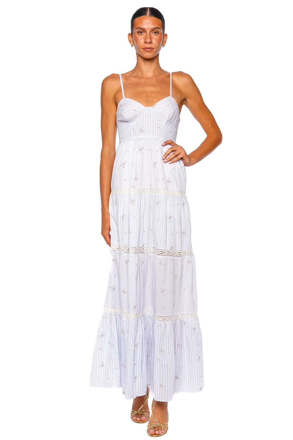 LoveShackFancy Story Sky Mist Strappy Maxi Dress