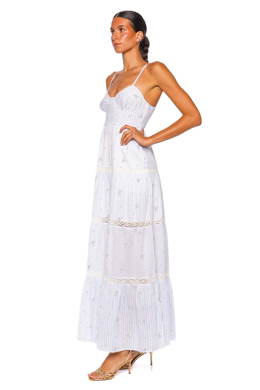 LoveShackFancy Story Sky Mist Strappy Maxi Dress