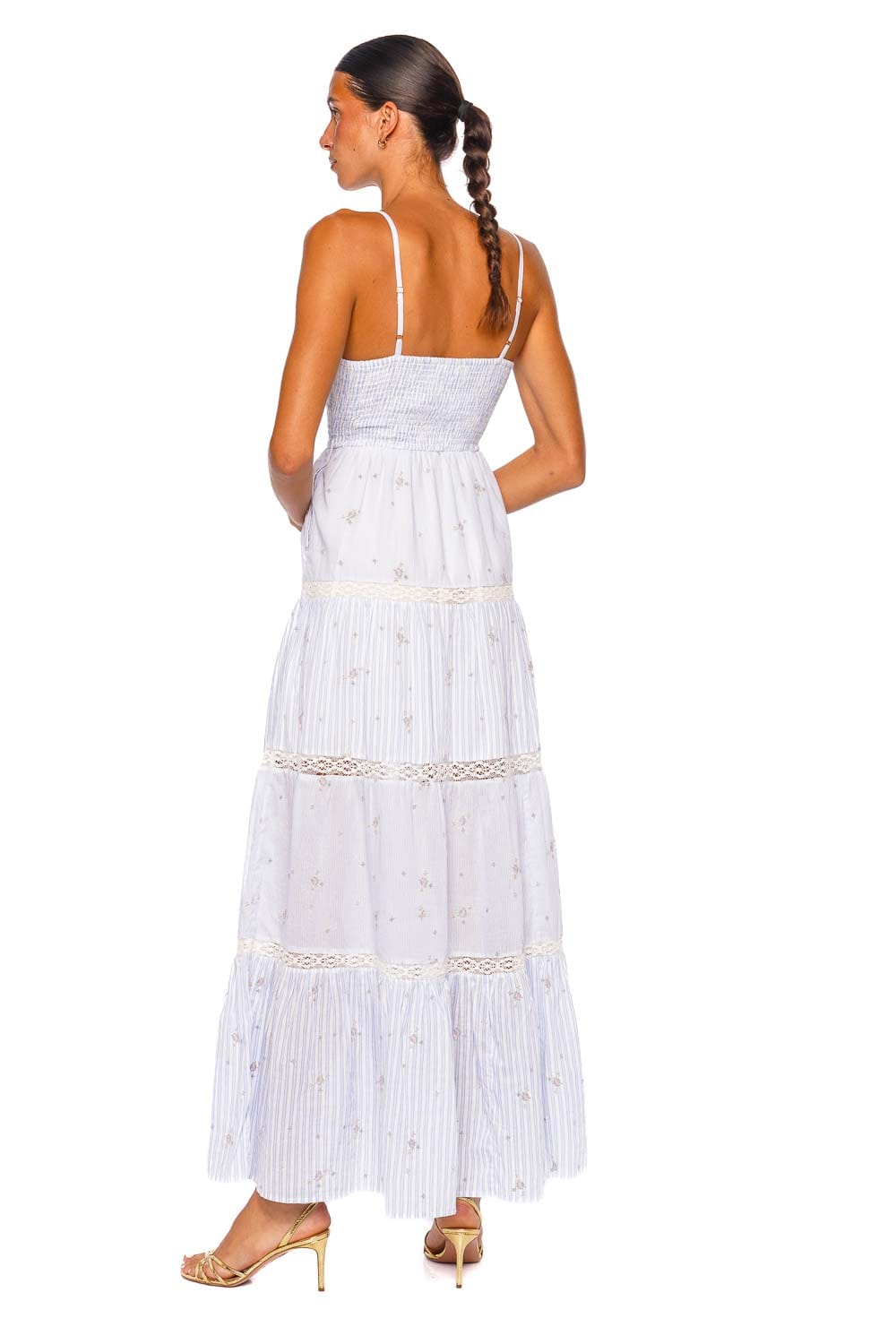 LoveShackFancy Story Sky Mist Strappy Maxi Dress