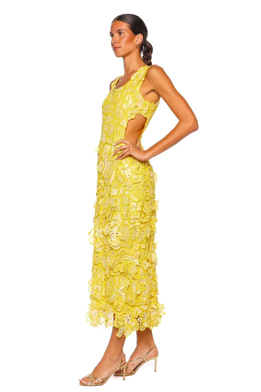 SIMKHAI Corinna Buttercream Floral Lace Midi Dress