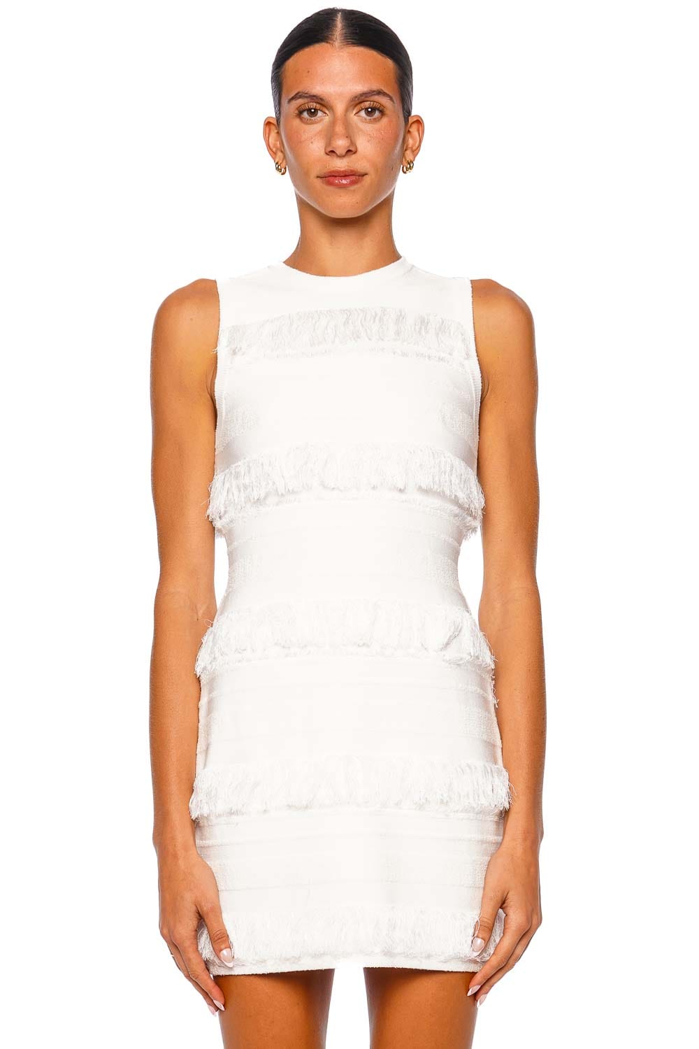 SIMKHAI Elly Knit Ivory Stripe Sleeveless Mini Dress