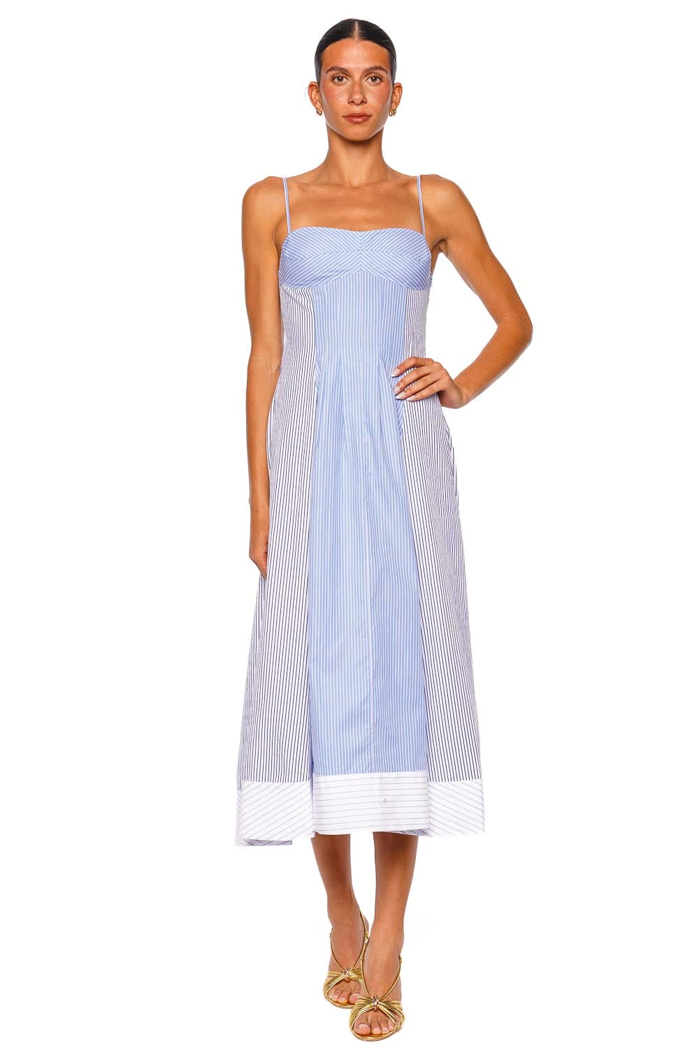 SIMKHAI Chamberlain Periwinkle Striped Cotton Midi Dress
