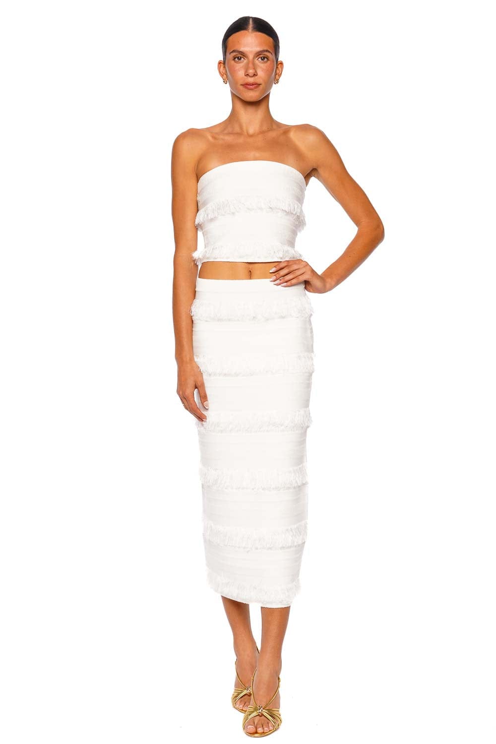 SIMKHAI Cairo Ivory Stripe Knit Strapless Tube Top