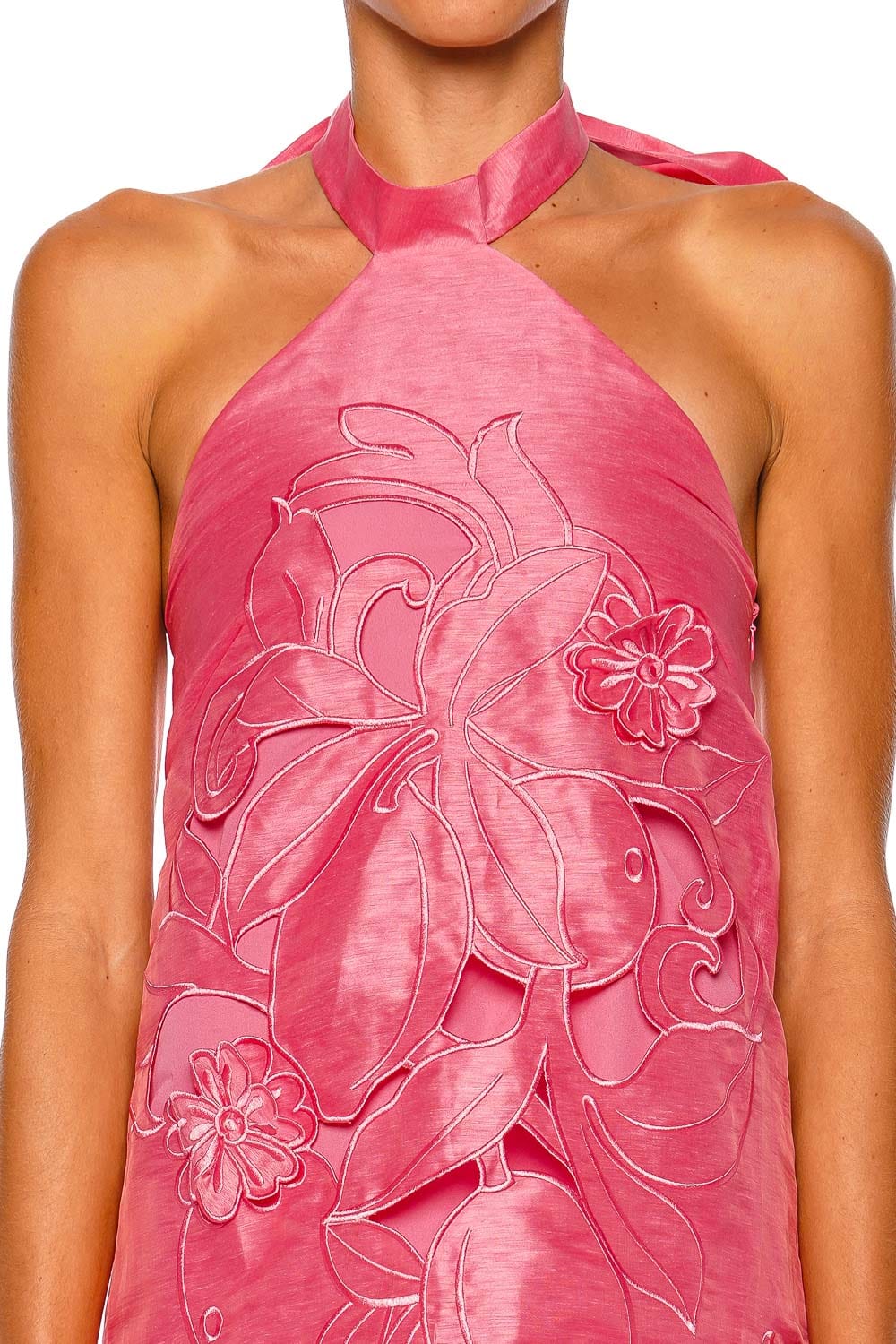 LEO LIN Lola Applique Fuchsia Halterneck Mini Dress
