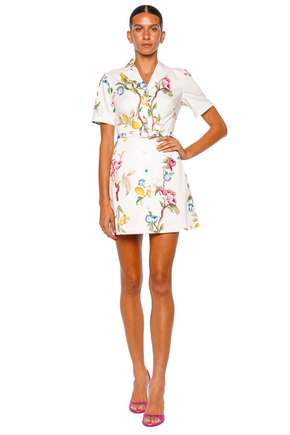 Leo Lin Brigitte Lemon Vine Mini Shirt Dress