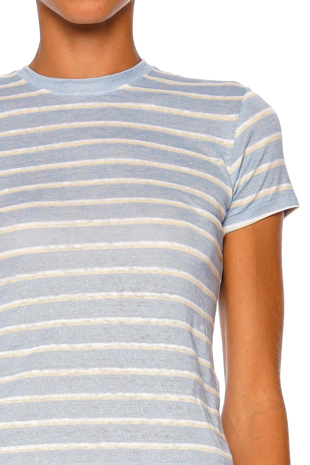 FRAME The Linen Baby Tee Short Sleeve Striped Chambray Blue Top
