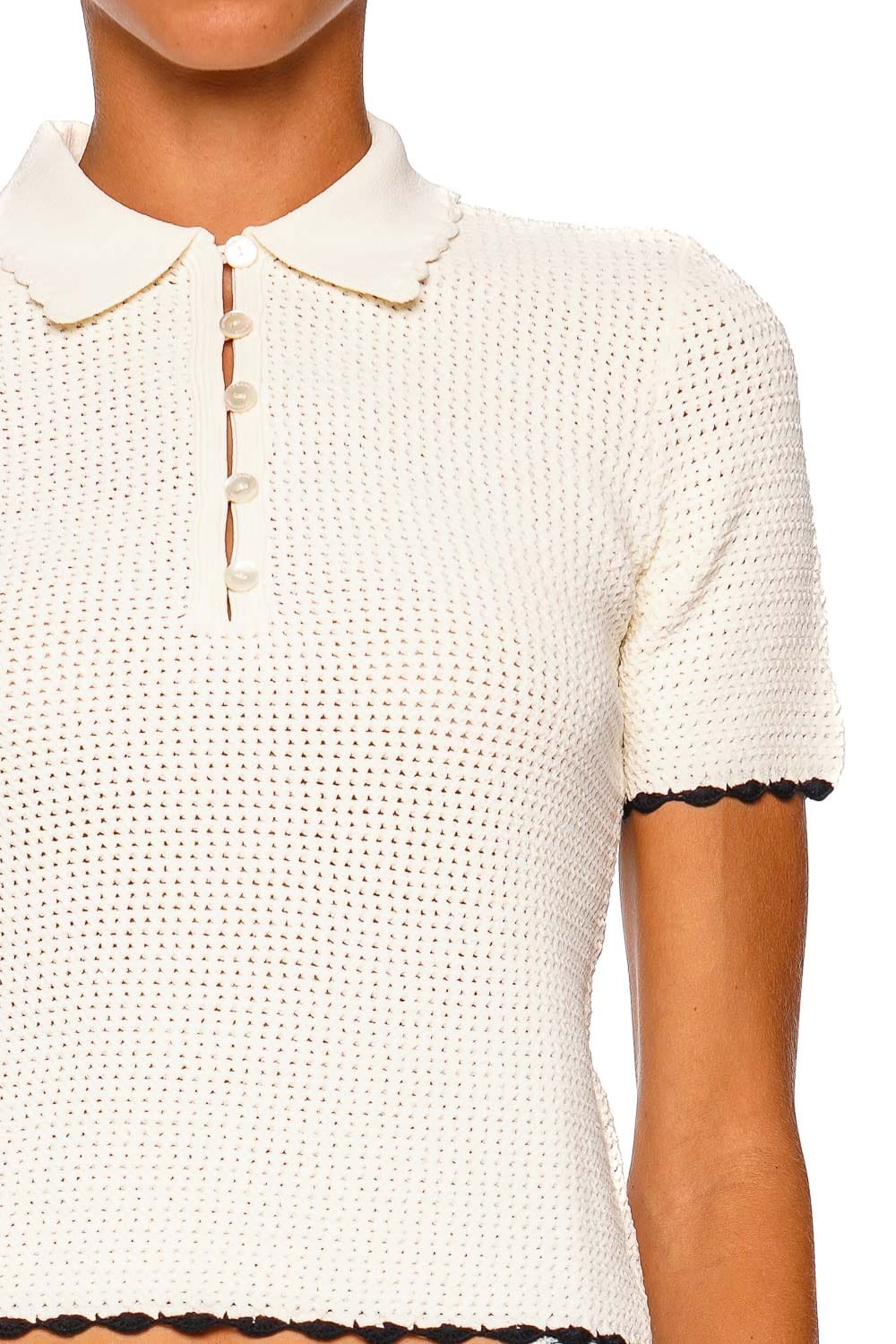 FRAME The Daybreak Polo Cream Short Sleeve Knit Top