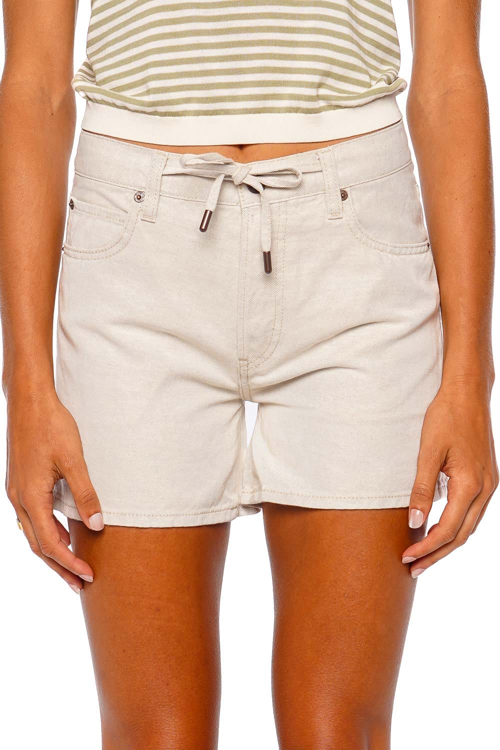 FRAME The Off Duty Natural Ecru Drawstring Long Shorts
