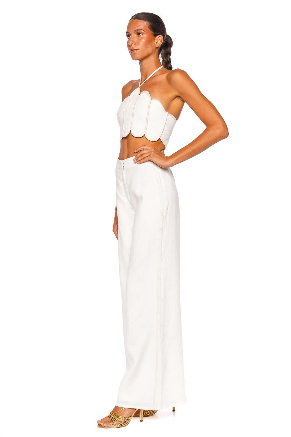 Azulu Lenny Ivory Seashell Scalloped Halter Top