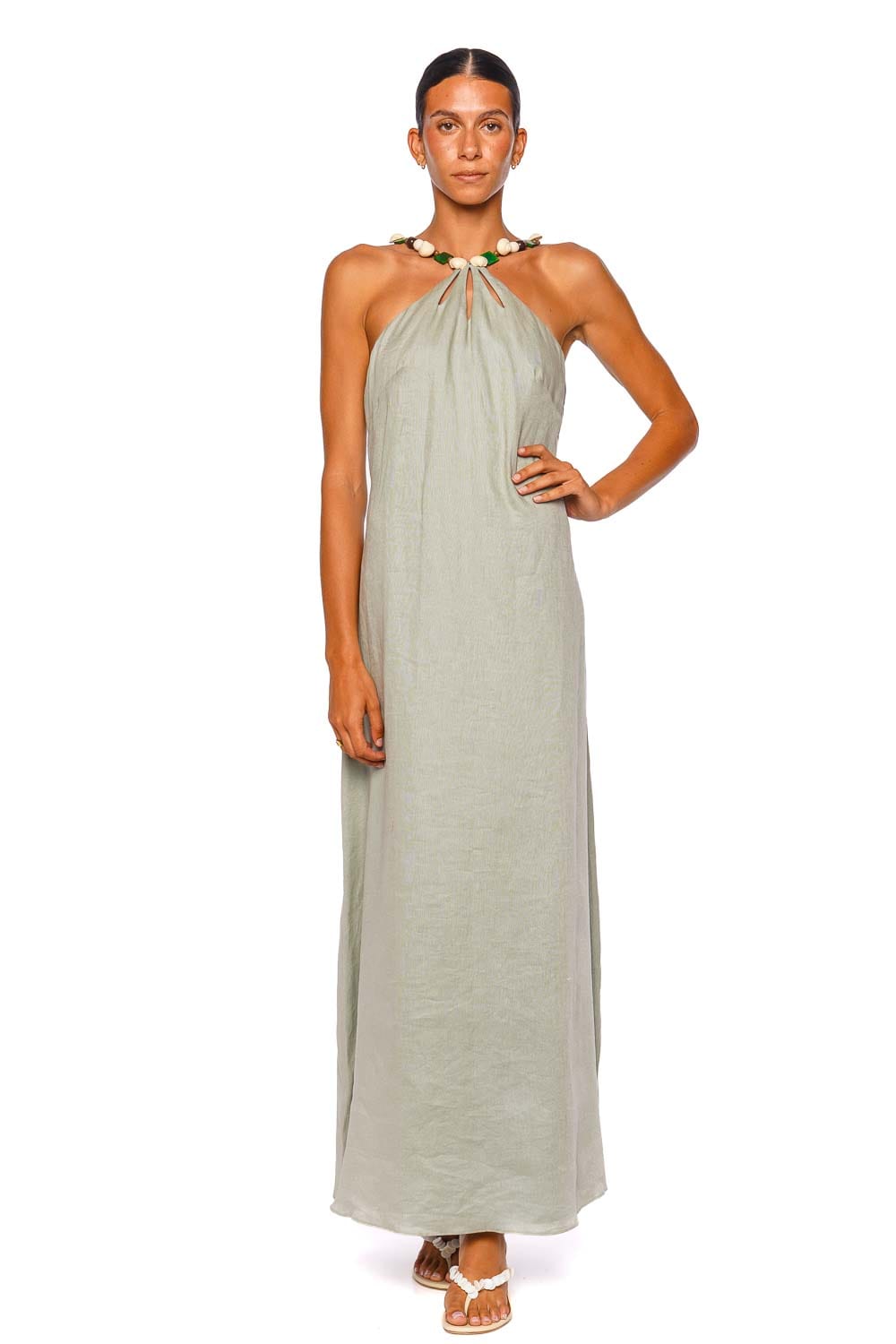 seafoam green maxi dress Azulu Dakota Beaded Halter Linen partypicks25 Size:XL (17.5) 36/37 (1756) and elevated events alike Khadijah Lace And Mesh