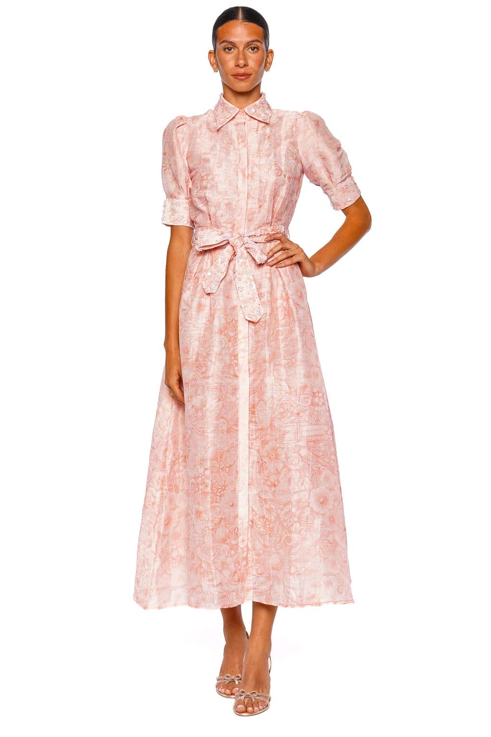 Maris Dew Dream Peach Elbow Sleeve Midi Shirt Dress