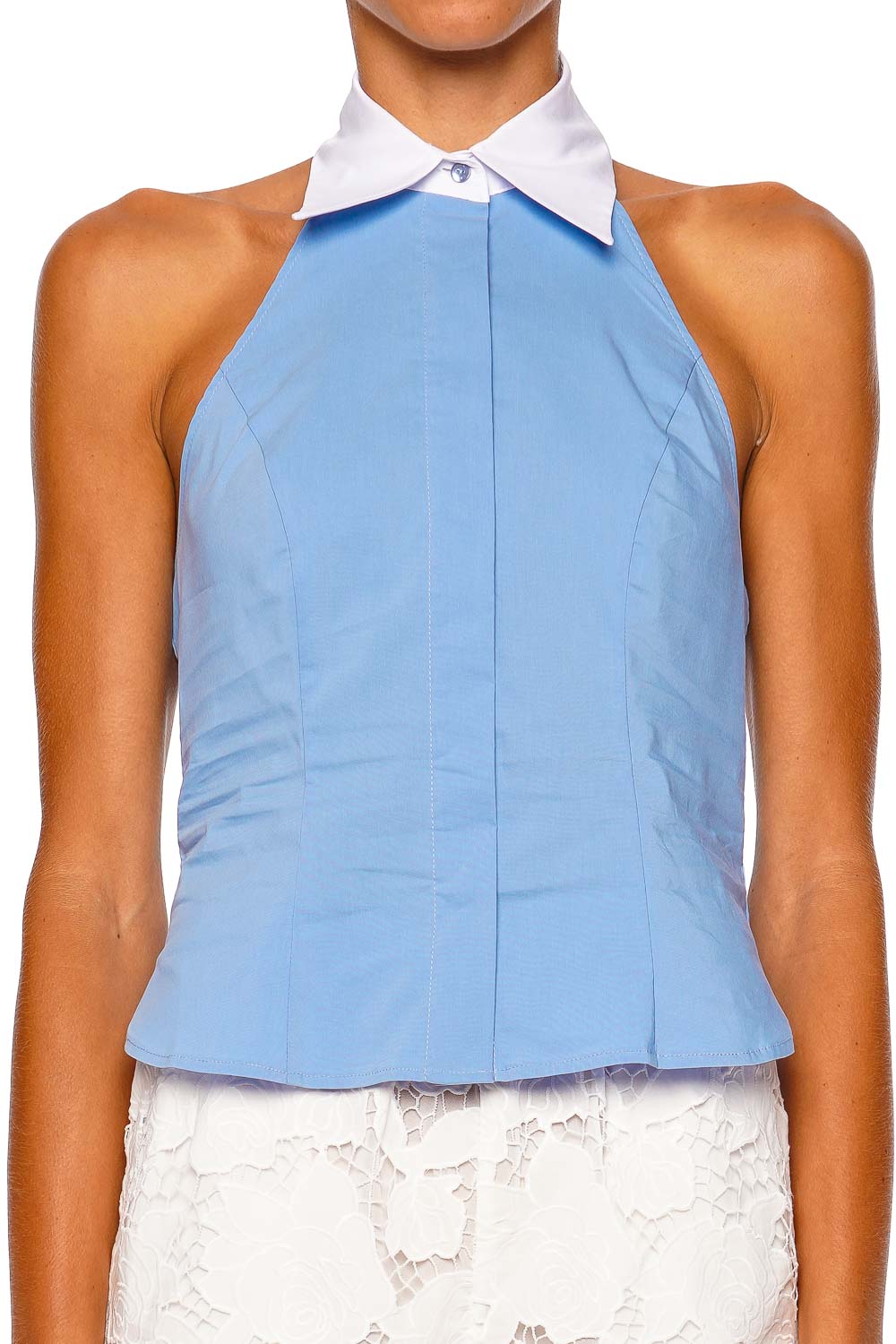 L'AGENCE Rina Vista Blue White Collared Halter Top