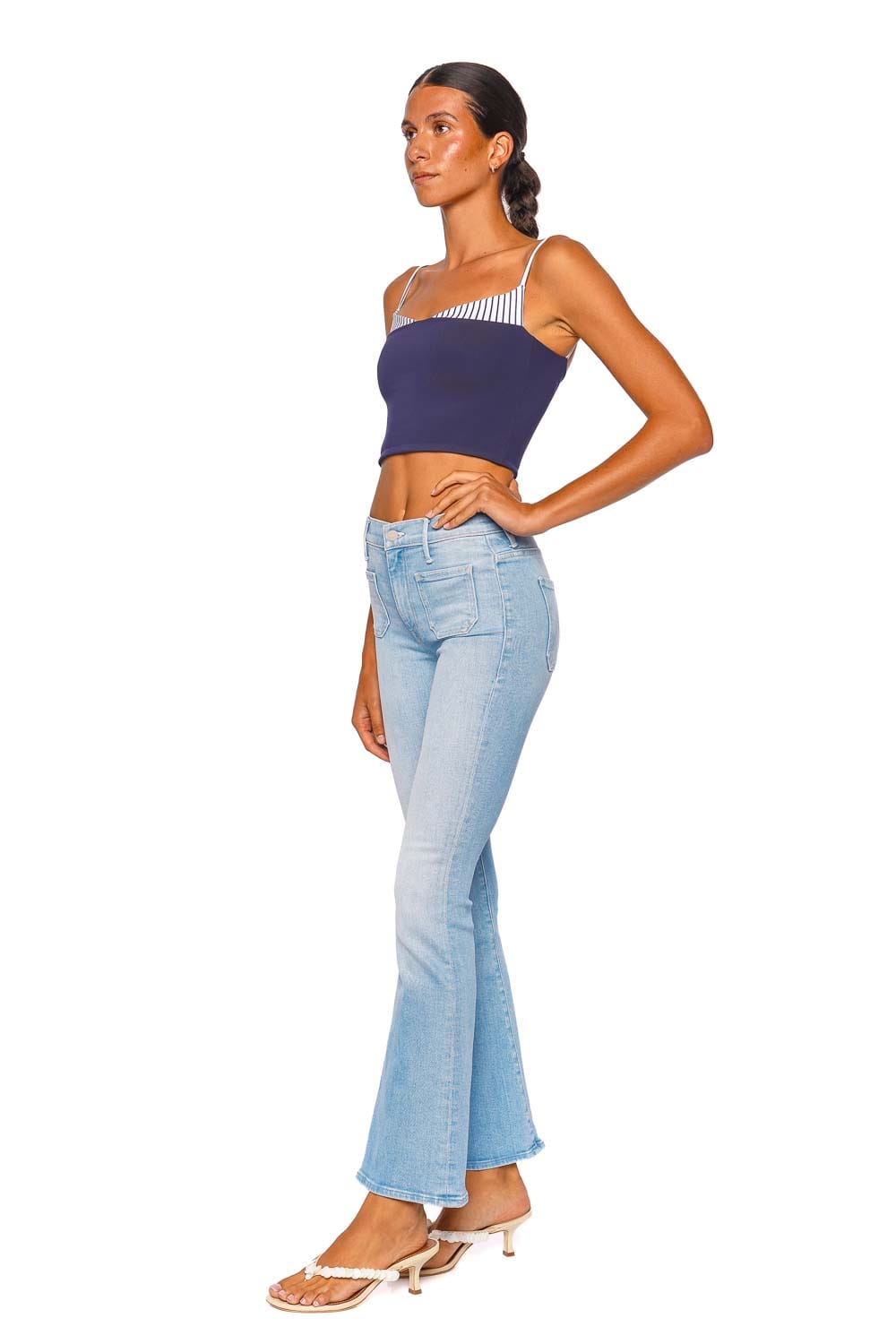MOTHER Denim The Patch Pocket Weekender Light Wash Flare Jeans