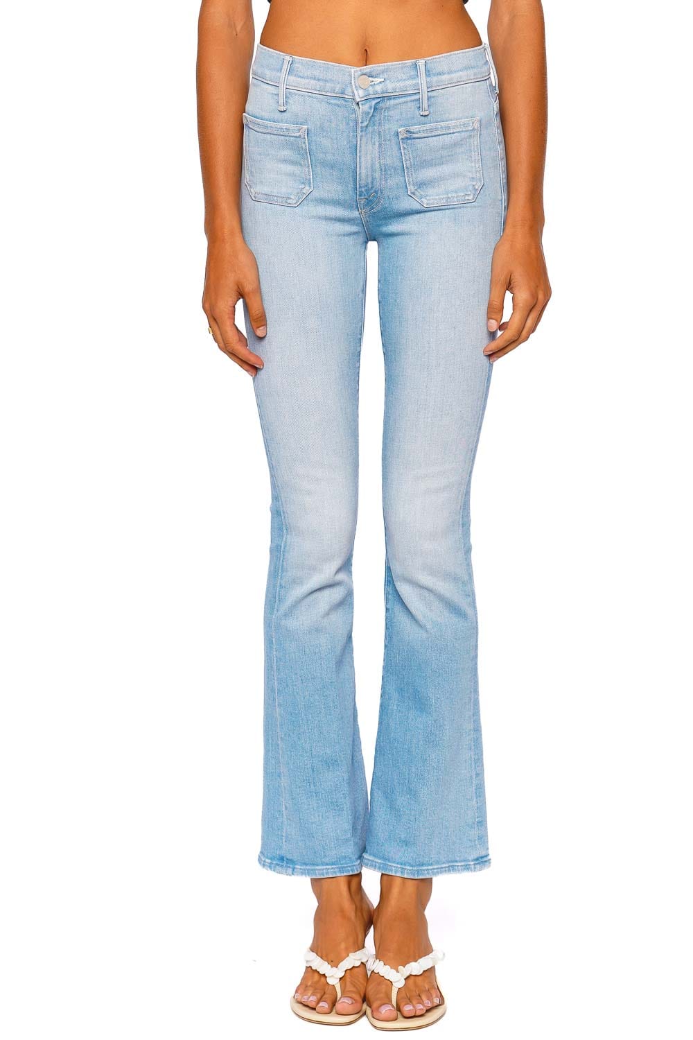 MOTHER Denim The Patch Pocket Weekender Light Wash Flare Jeans