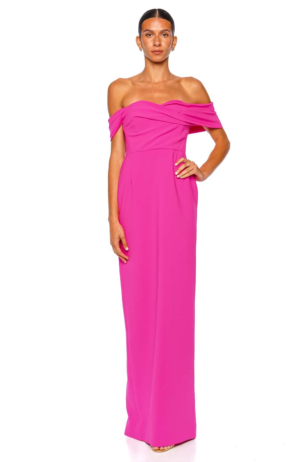 Sofia Hot Pink Off Shoulder Column Gown
