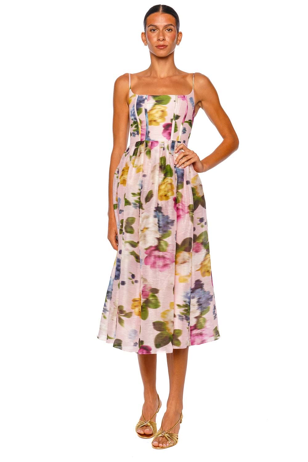 Carolina Herrera Thin Strap Rosewater Floral Midi Dress