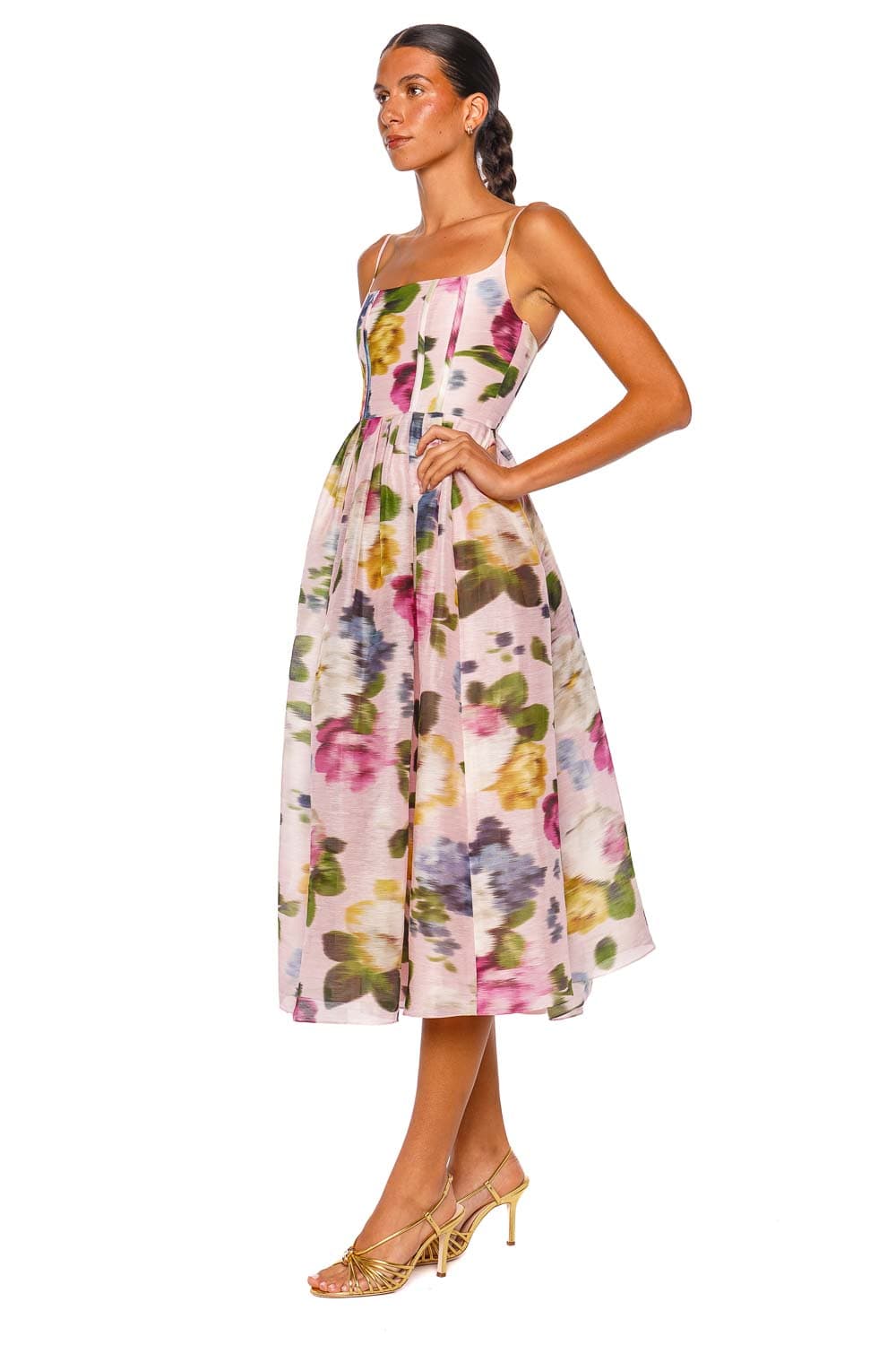 Carolina Herrera Thin Strap Rosewater Floral Midi Dress
