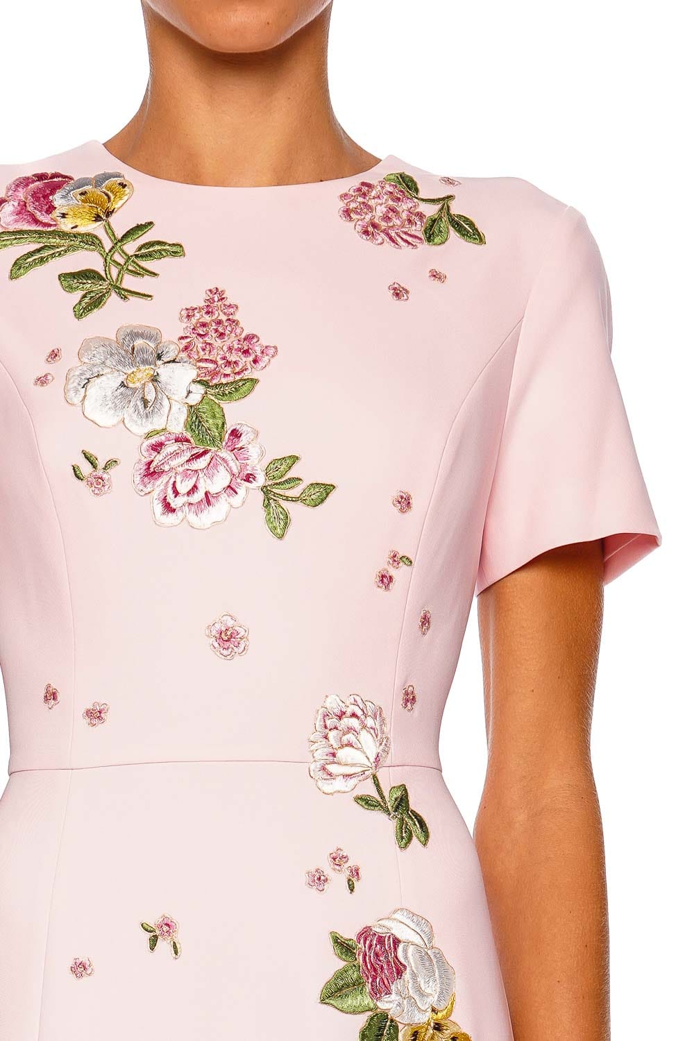 Carolina Herrera Embroidered Rosewater Short Sleeve Gown