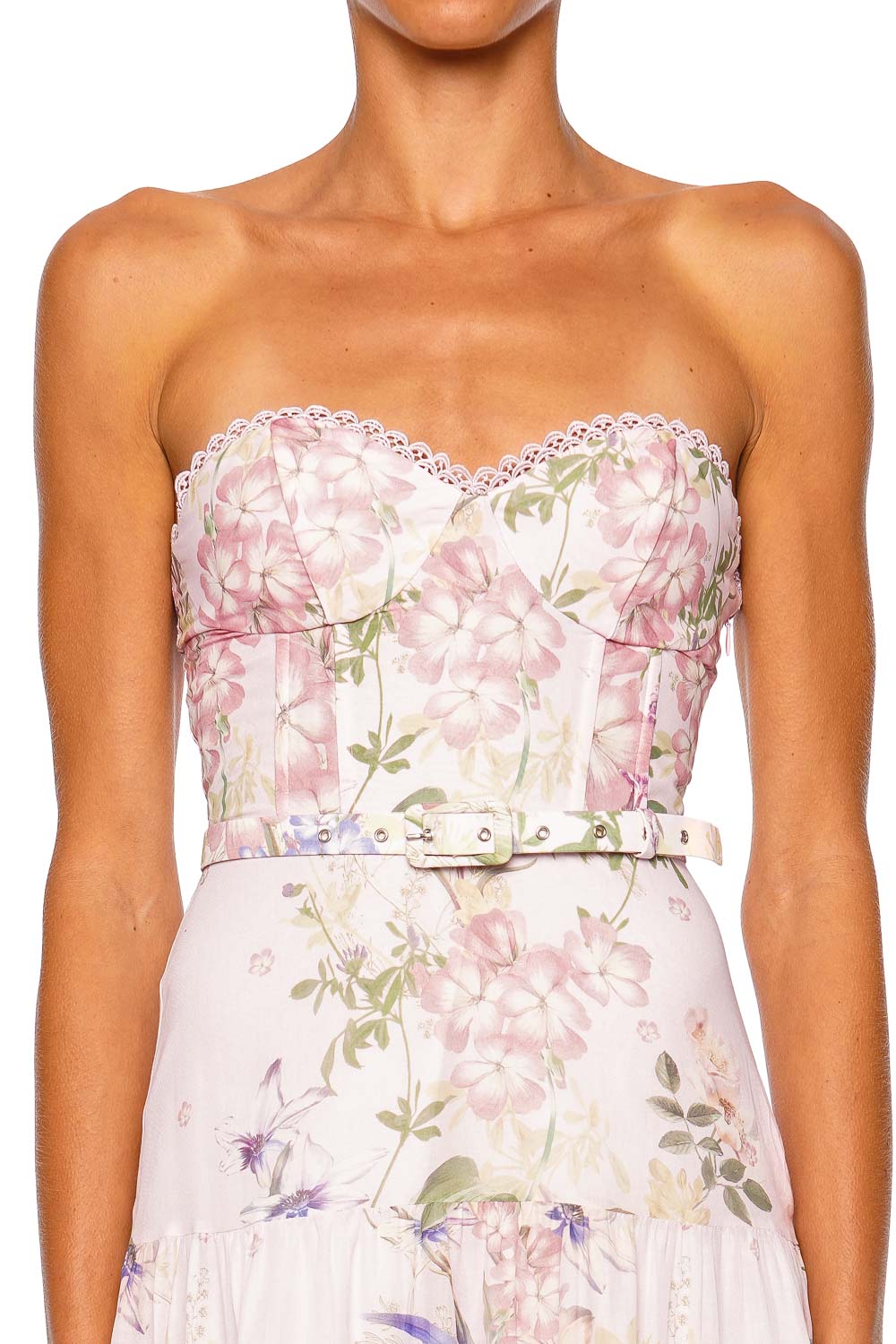 CHARO RUIZ IBIZA Danny Pink Botanic Strapless Long Dress