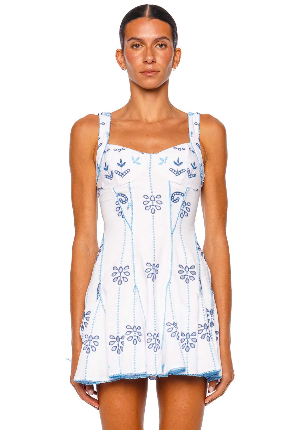 CHARO RUIZ IBIZA Arissa White and Blue Strappy Mini Dress