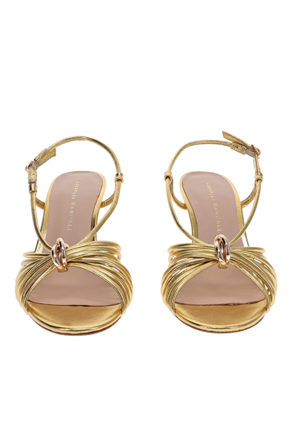 Loeffler Randall Mareka Gold Strappy Heel Sandal with Hardware Detail