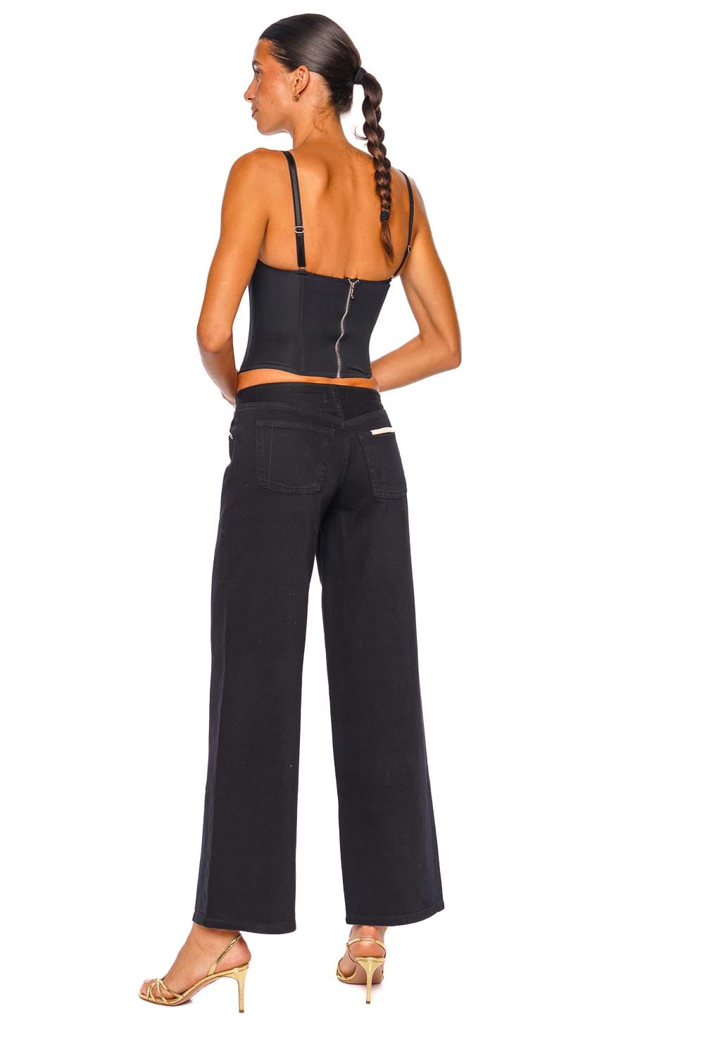 Fleur Du Mal Topstitch Bebe Black Strappy Bustier Top
