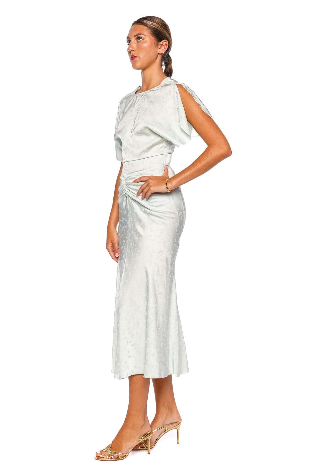 Victoria Beckham Bela Aquamarine Short Sleeve Midi Dress