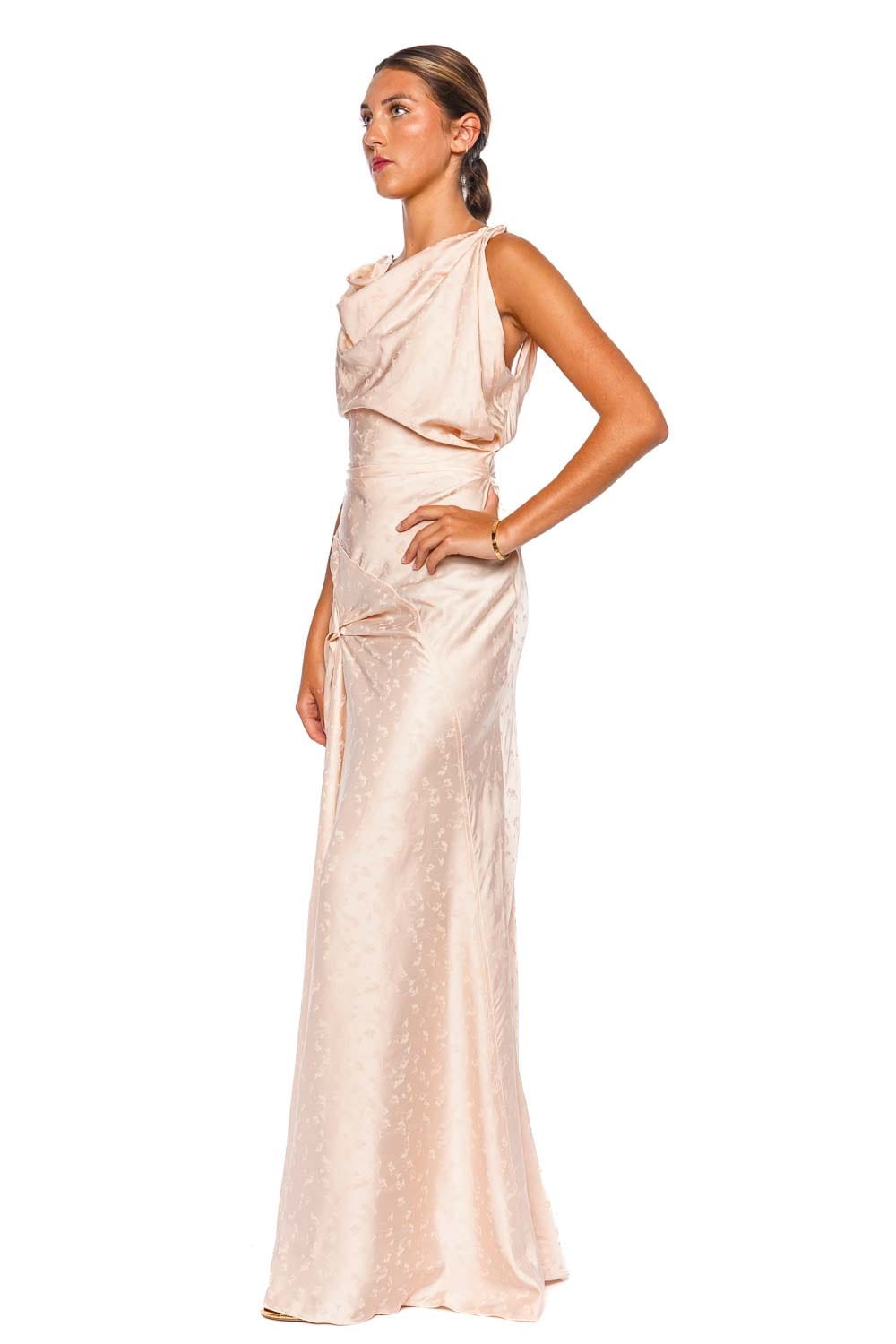 Victoria Beckham Asymmetric Drape Gown Blossom Sleeveless Maxi Dress