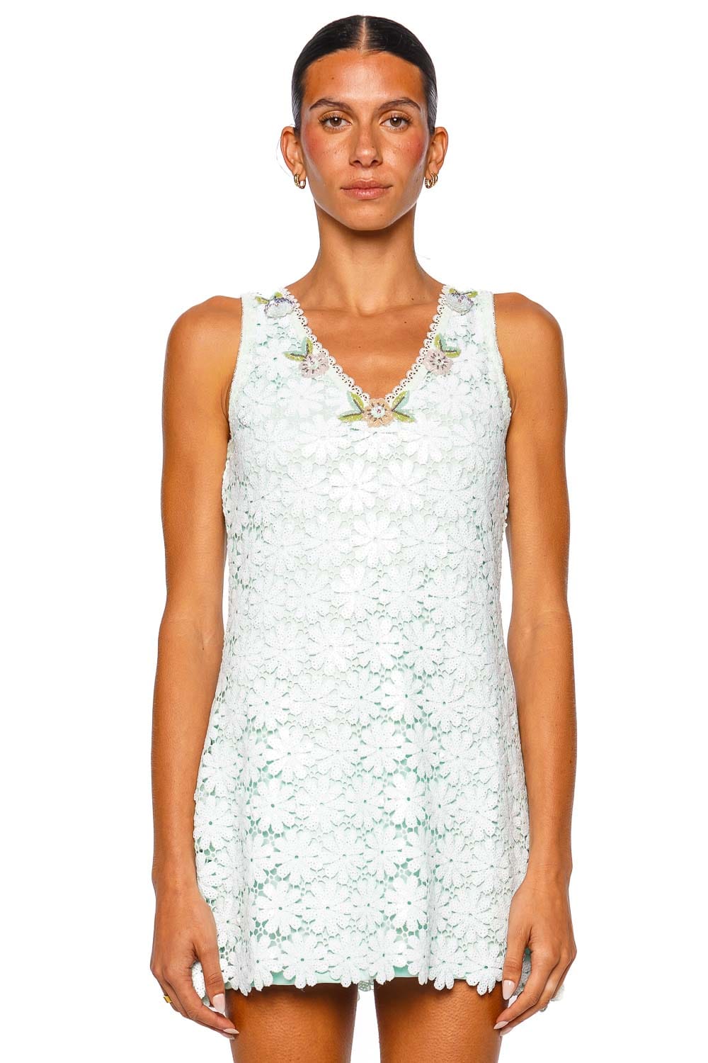 Waimari Rose Sage Sequin Floral Mini Dress