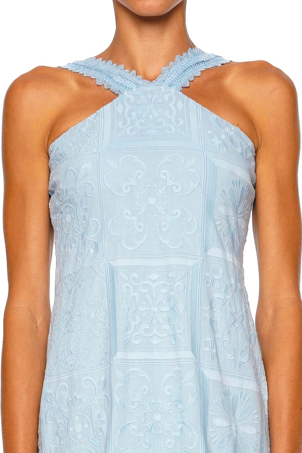 Waimari Lyara Blue Lace Halter Mini Dress