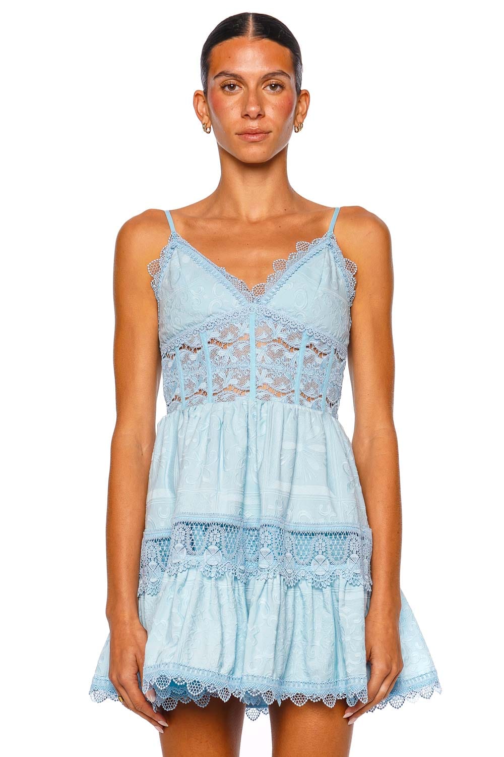 Waimari Amarelle Blue Lace Cotton Mini Dress