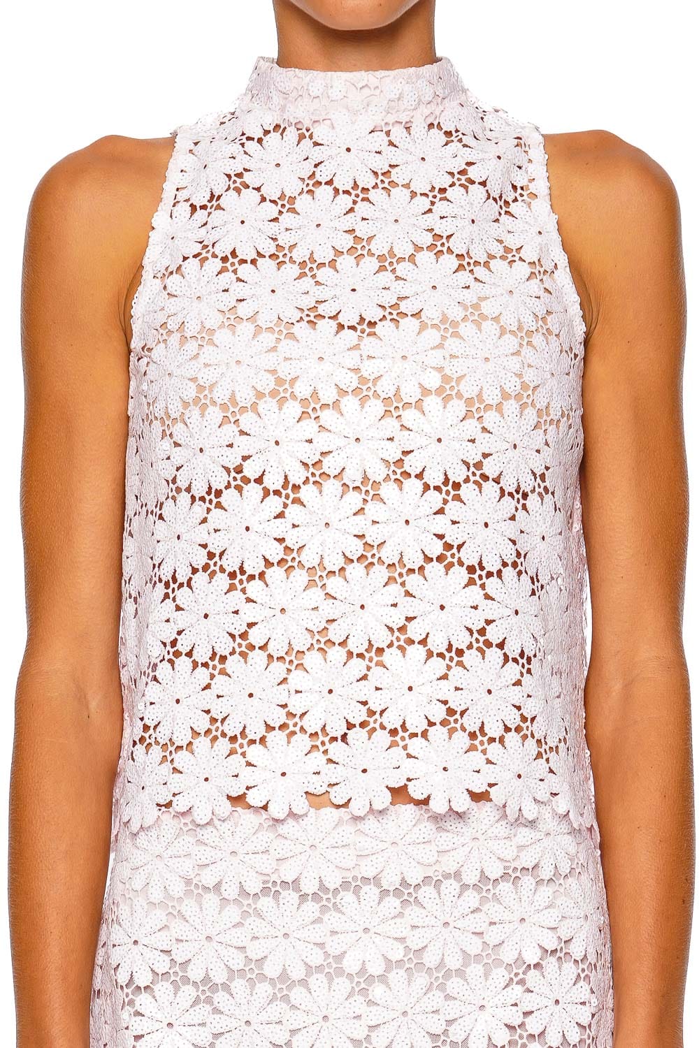 Waimari Desire Pink Sequin Floral Sleeveless Top
