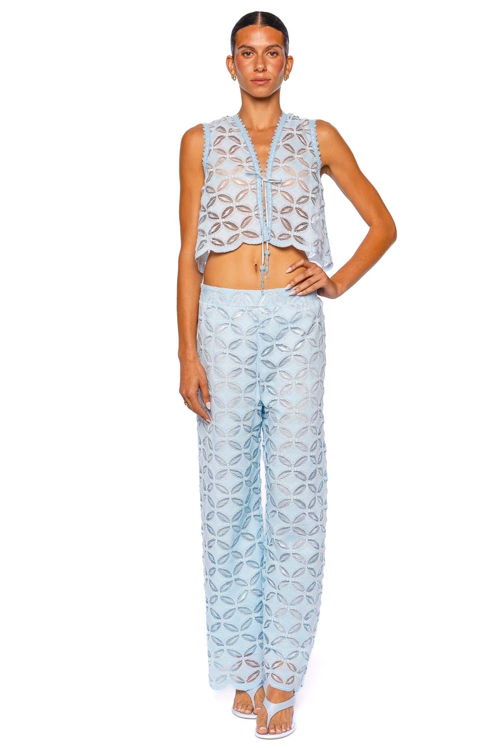 Toscana Blue Lace Wide Leg Pant