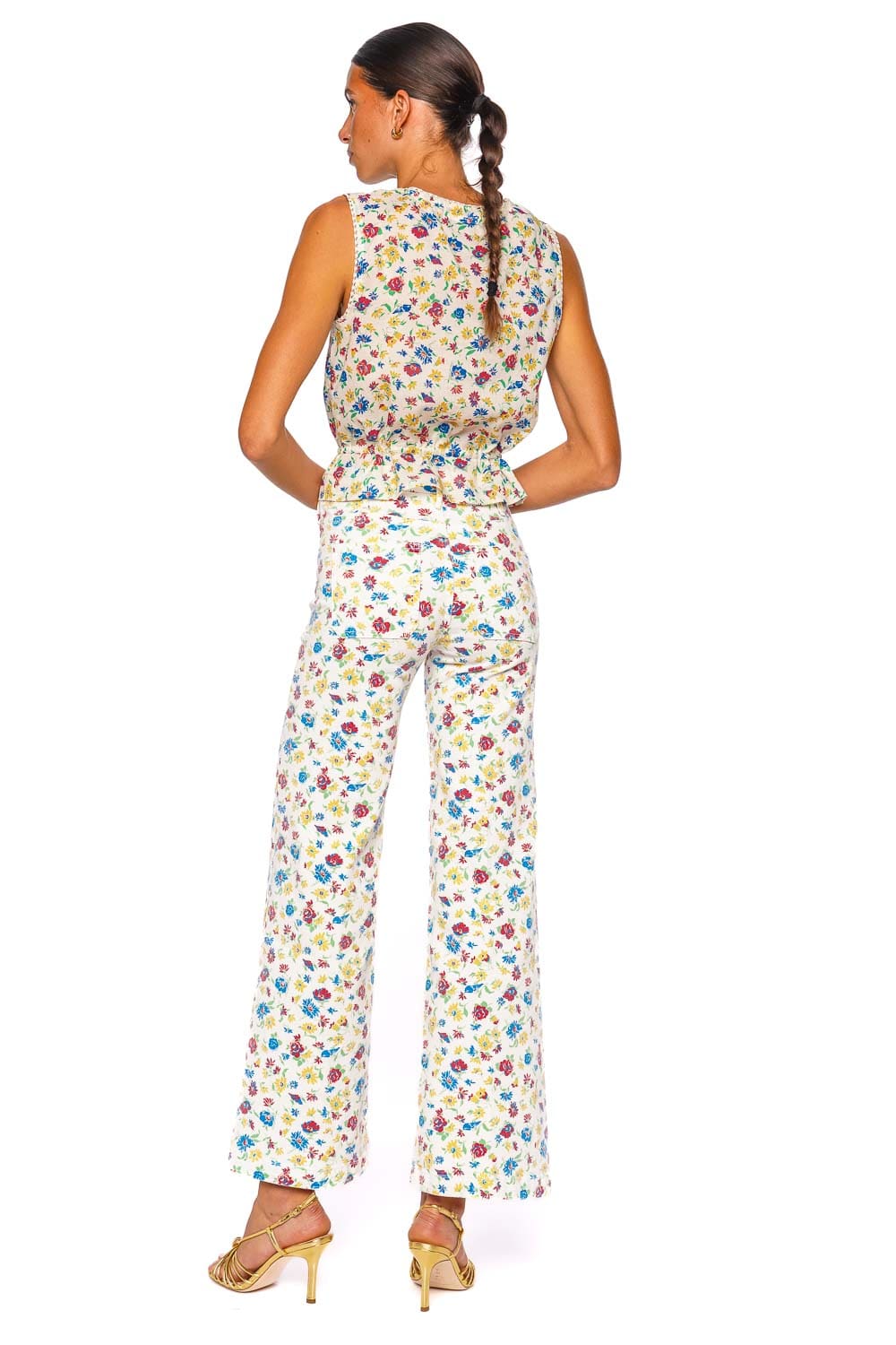 MOTHER Denim Hustler Roller Patch Pocket Floral Straight Leg Pants Rose Print