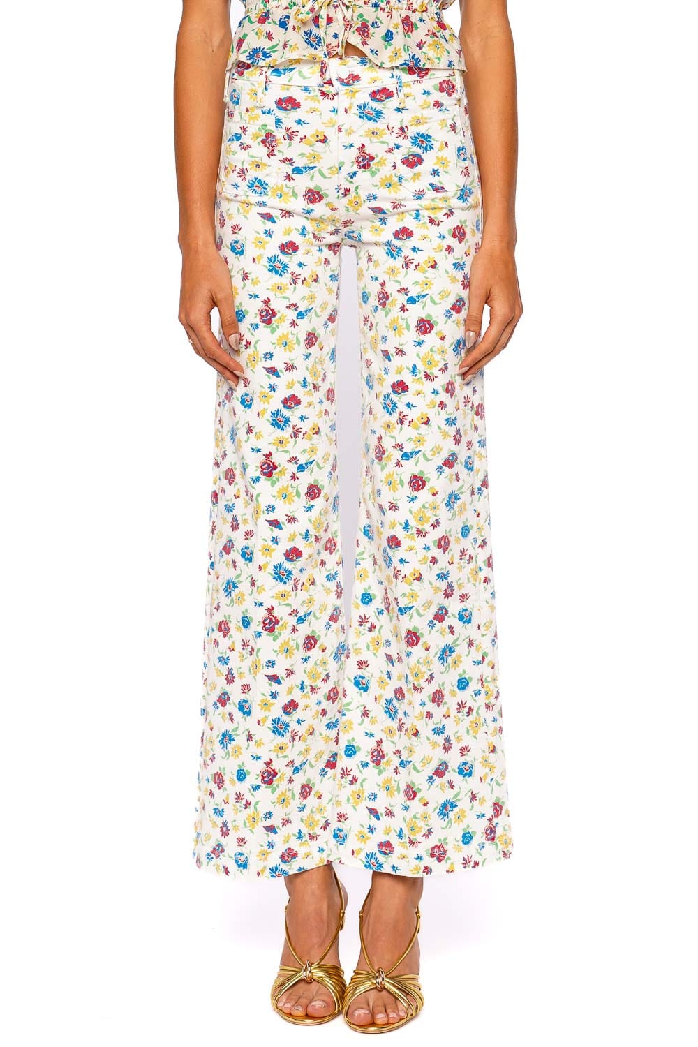 MOTHER Denim Hustler Roller Patch Pocket Floral Straight Leg Pants Rose Print