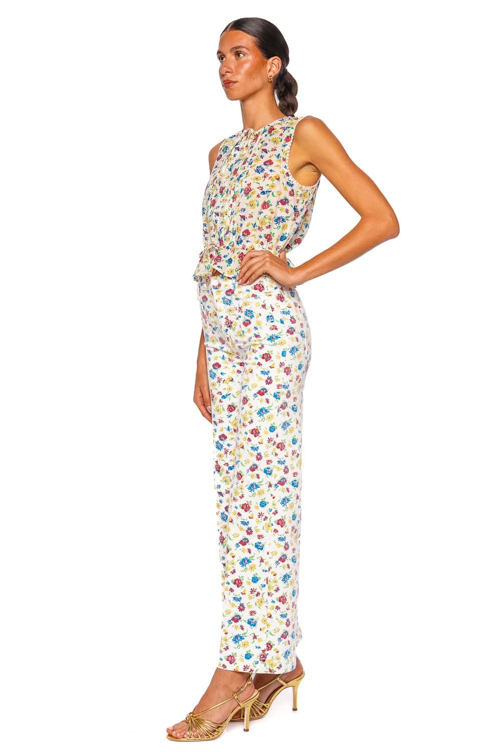 MOTHER Denim Hustler Roller Patch Pocket Floral Straight Leg Pants Rose Print